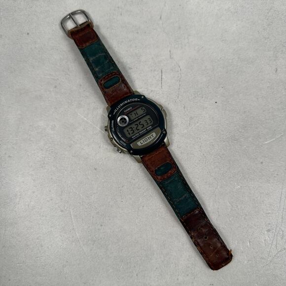 Casio Watch Mens 43mm Green Brown Illuminator Digital Sport New Battery READ - Picture 2 of 12